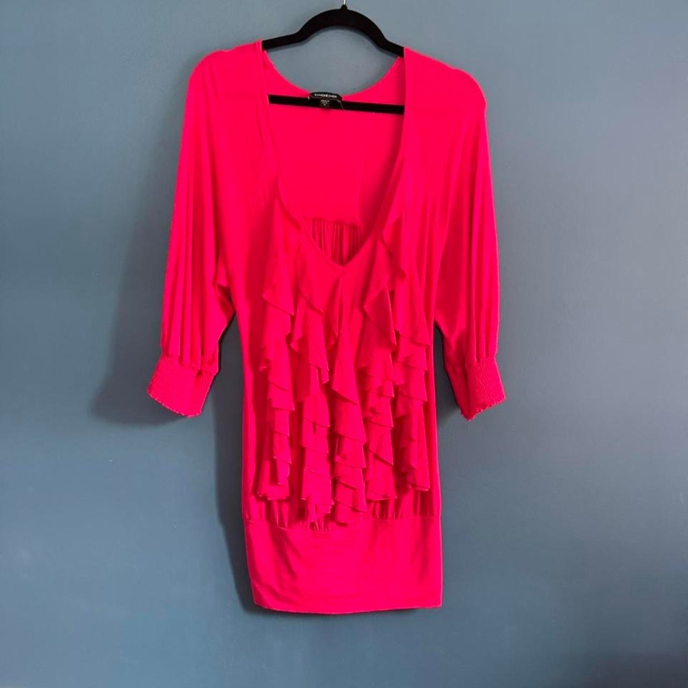 Y2K Bebe‎ Tunic Women's Size Medium Pink Ruffle Made In USA Club Going Out Party